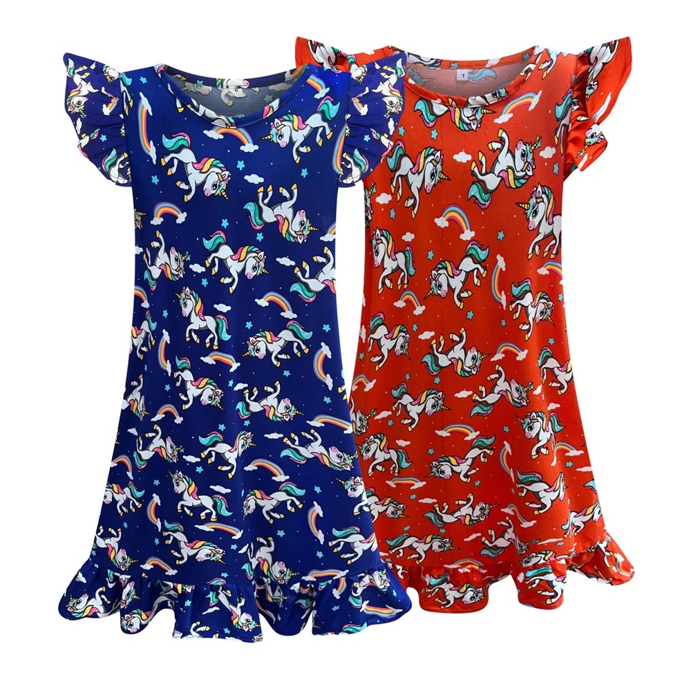 NEW Set of 2 Girls Nightgowns, Unicorn Princess Pajama Dresses for Sleep Size 8